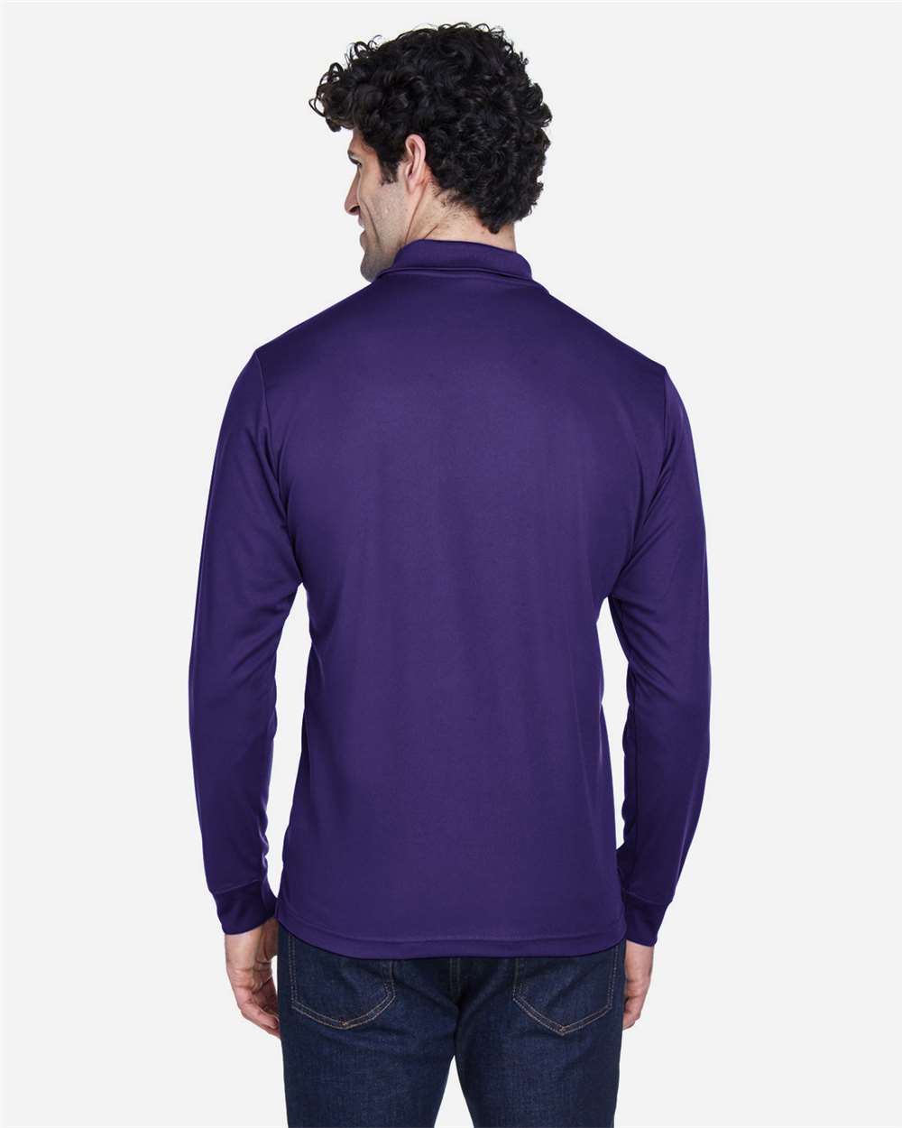 Men's Pinnacle Performance Long Sleeve Piqué Polo - OnModelBack - B237A7673 - Campus Purple