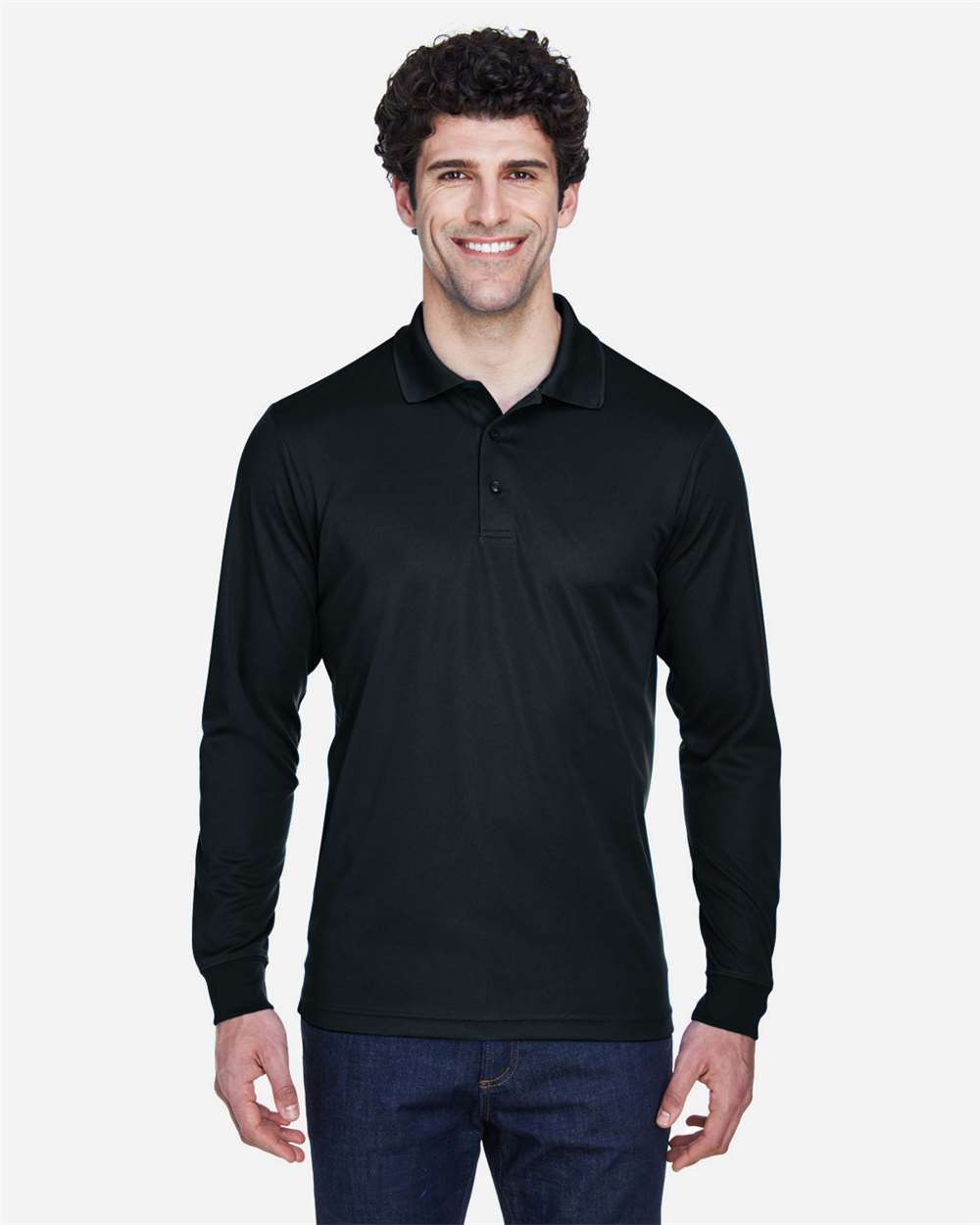 Men's Pinnacle Performance Long Sleeve Piqué Polo - OnModelFront - B237A7503 - Black