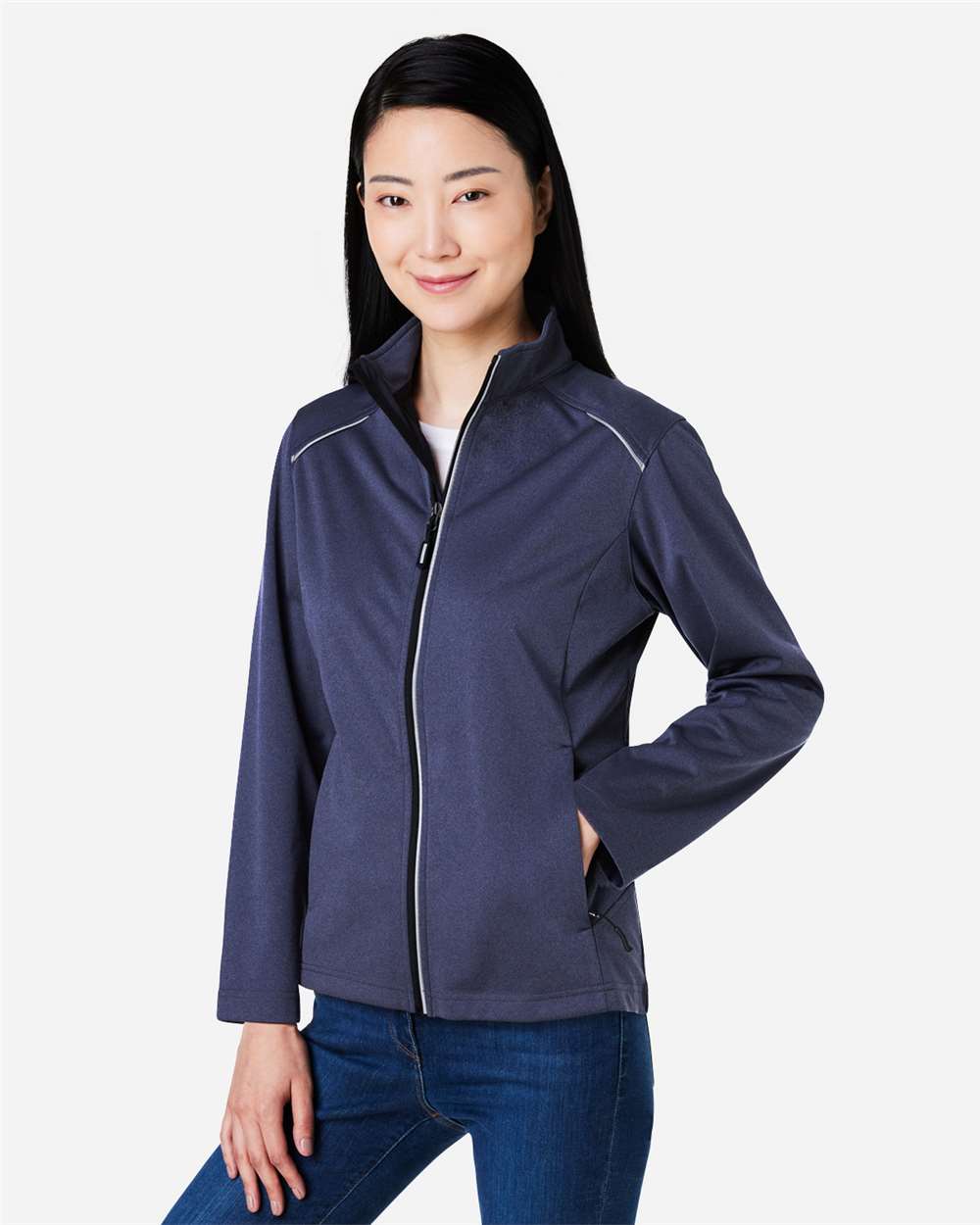 Women's Techno Lite Three-Layer Knit Tech-Shell - OnModelSide - B304A7112 - Classic Navy Heather