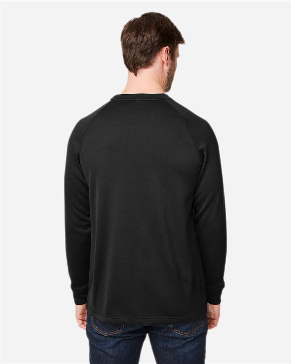 Unisex Fusion ChromaSoft™ Fleece Crewneck Pullover - OnModelBack - B321A7509 - Black