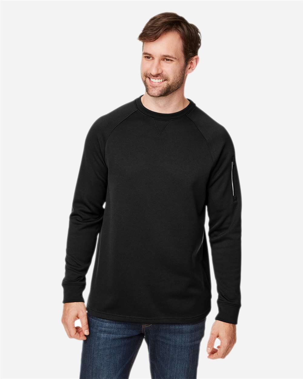 Unisex Fusion ChromaSoft™ Fleece Crewneck Pullover - OnModelFront - B321A7509 - Black