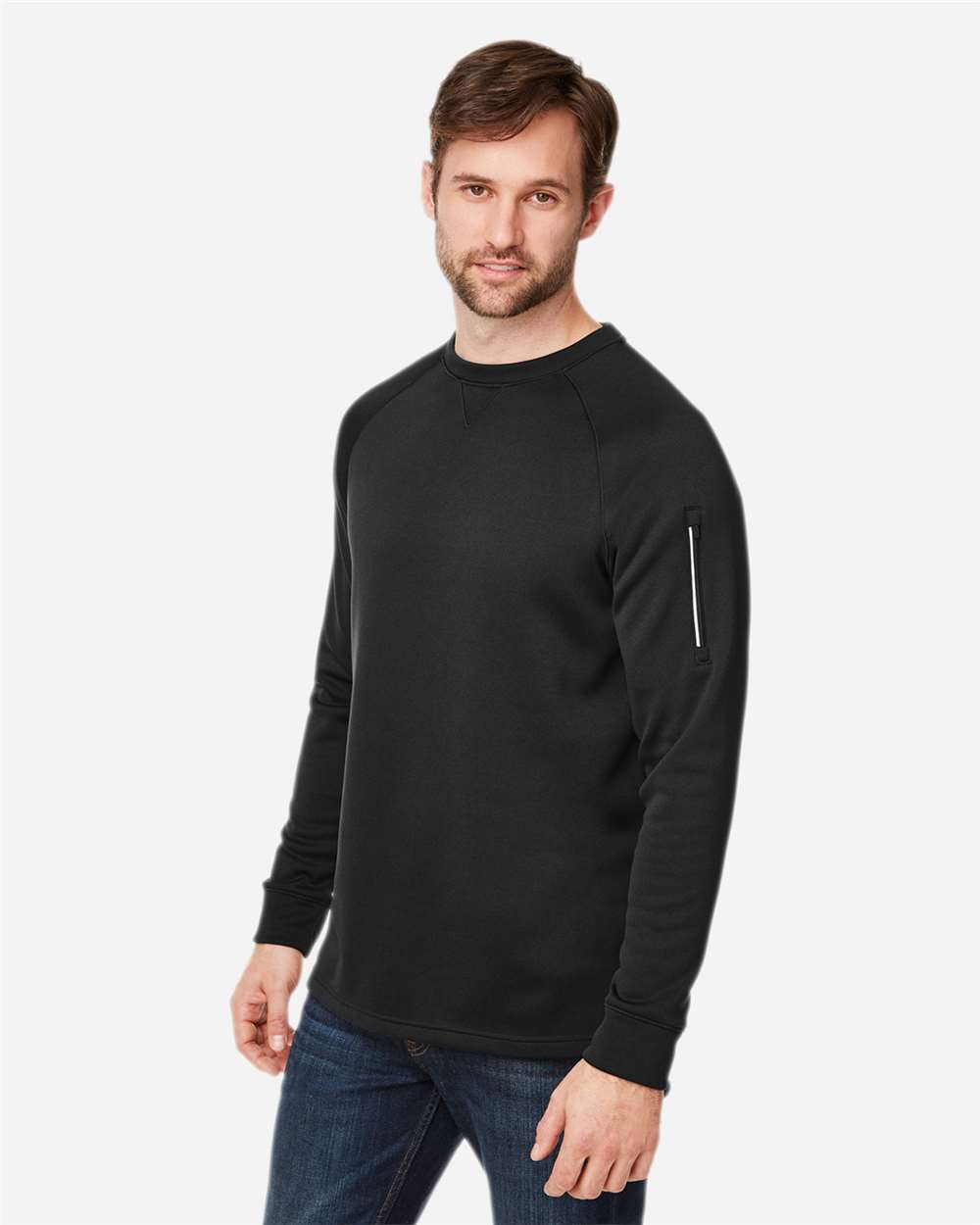 Unisex Fusion ChromaSoft™ Fleece Crewneck Pullover - OnModelSide - B321A7509 - Black