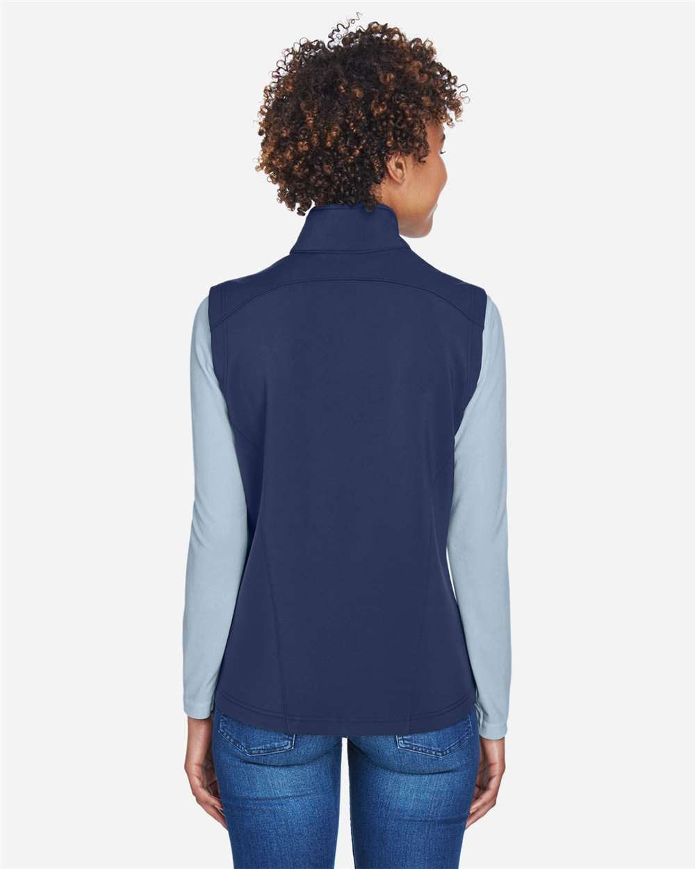 Women's Cruise Two-Layer Fleece Bonded Soft Shell Vest - OnModelBack - B298A7652 - Classic Navy
