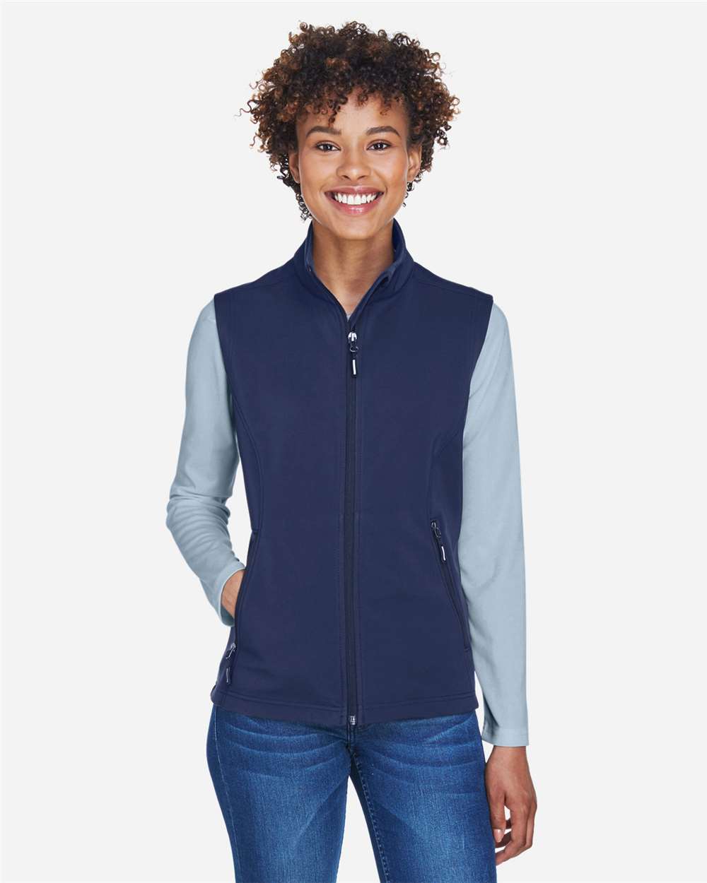 Women's Cruise Two-Layer Fleece Bonded Soft Shell Vest - OnModelFront - B298A7652 - Classic Navy
