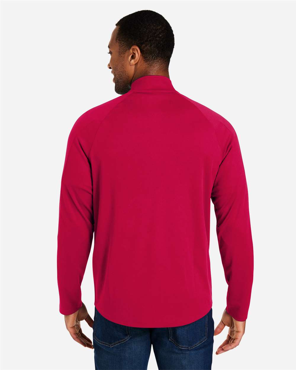 Men's Origin Performance Pique Quarter-Zip Pullover - OnModelBack - B288A7703 - Classic Red/ Carbon