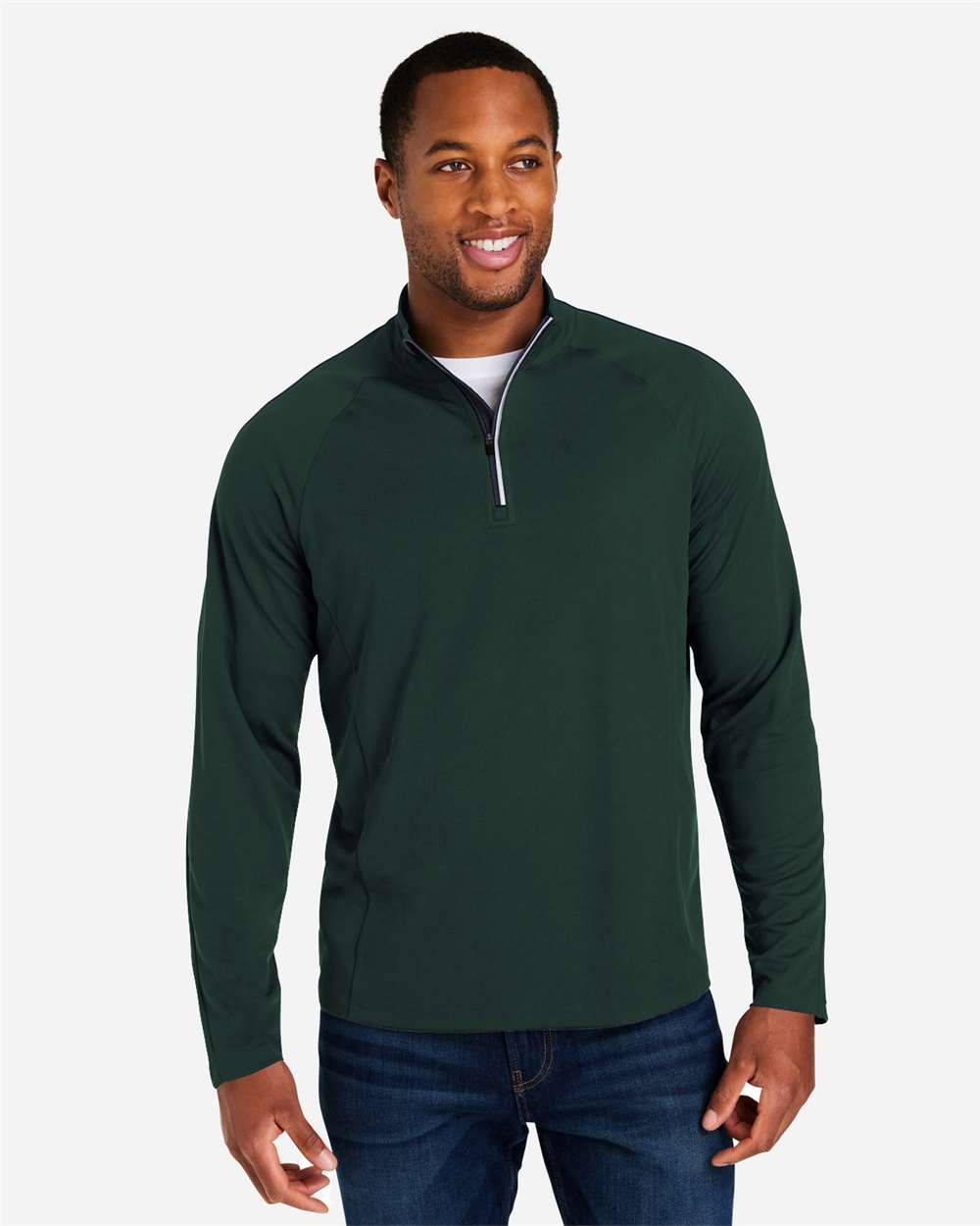 Men's Origin Performance Pique Quarter-Zip Pullover - OnModelFront - B288A7543 - Forest/ Carbon