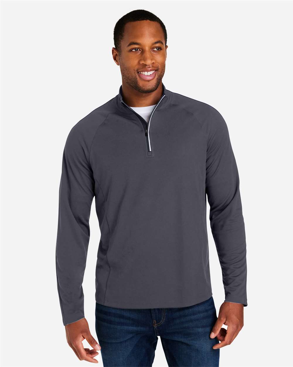 Men's Origin Performance Pique Quarter-Zip Pullover - OnModelFront - B288A7583 - Carbon/ Black