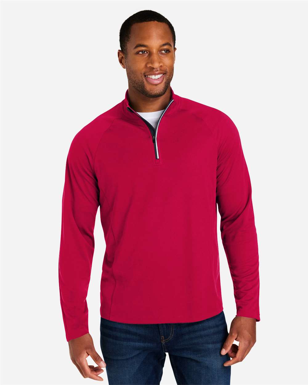 Men's Origin Performance Pique Quarter-Zip Pullover - OnModelFront - B288A7703 - Classic Red/ Carbon