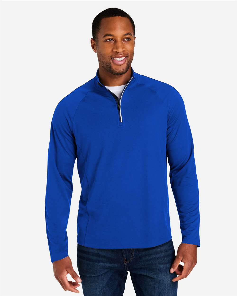 Men's Origin Performance Pique Quarter-Zip Pullover - OnModelFront - B288A7753 - True Royal/ Carbon