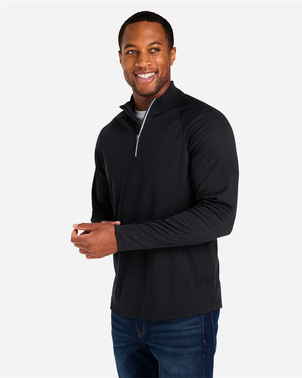 Men's Origin Performance Pique Quarter-Zip Pullover - OnModelSide - B288A7503 - Black/ Carbon