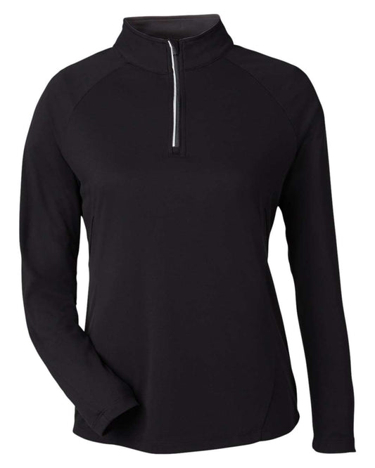 Women's Origin Performance Pique Quarter-Zip Pullover - Front - B289A7502 - Black/ Carbon