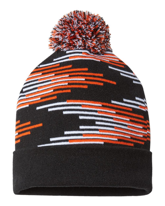 USA-Made Bar Beanie - Front - B91695500 - Black/ Deep Orange/ White