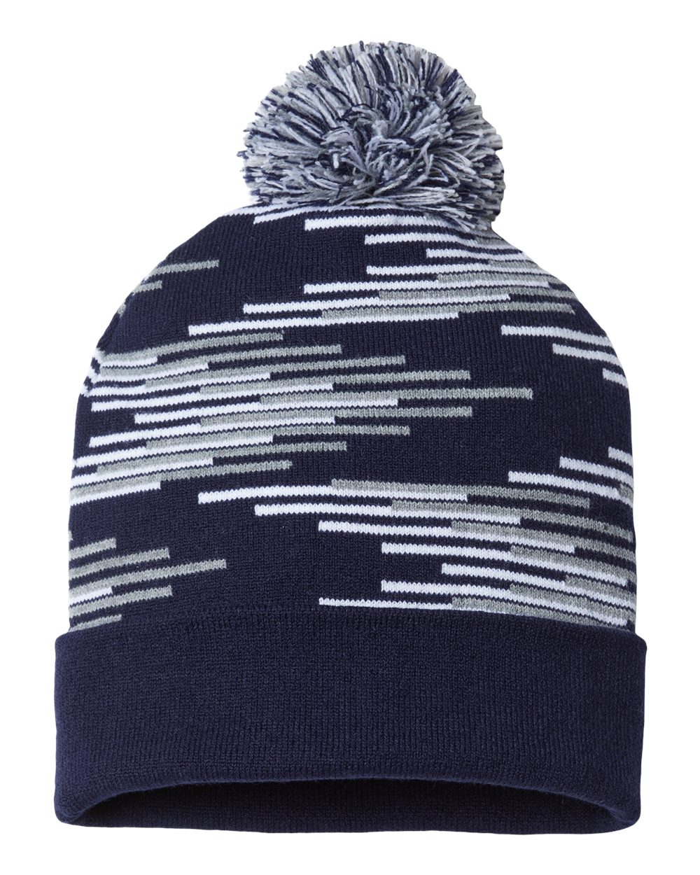 USA-Made Bar Beanie - Front - B91695650 - True Navy/ Heather/ White