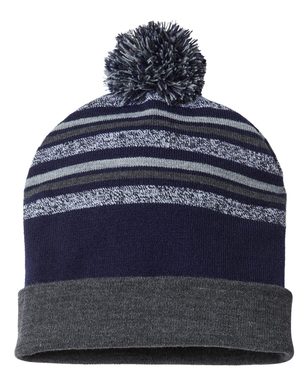 USA-Made Striped Beanie - Front - B91795650 - True Navy