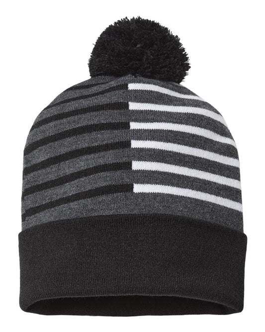 USA-Made Half Color Beanie - Front - B91895500 - Black/ White