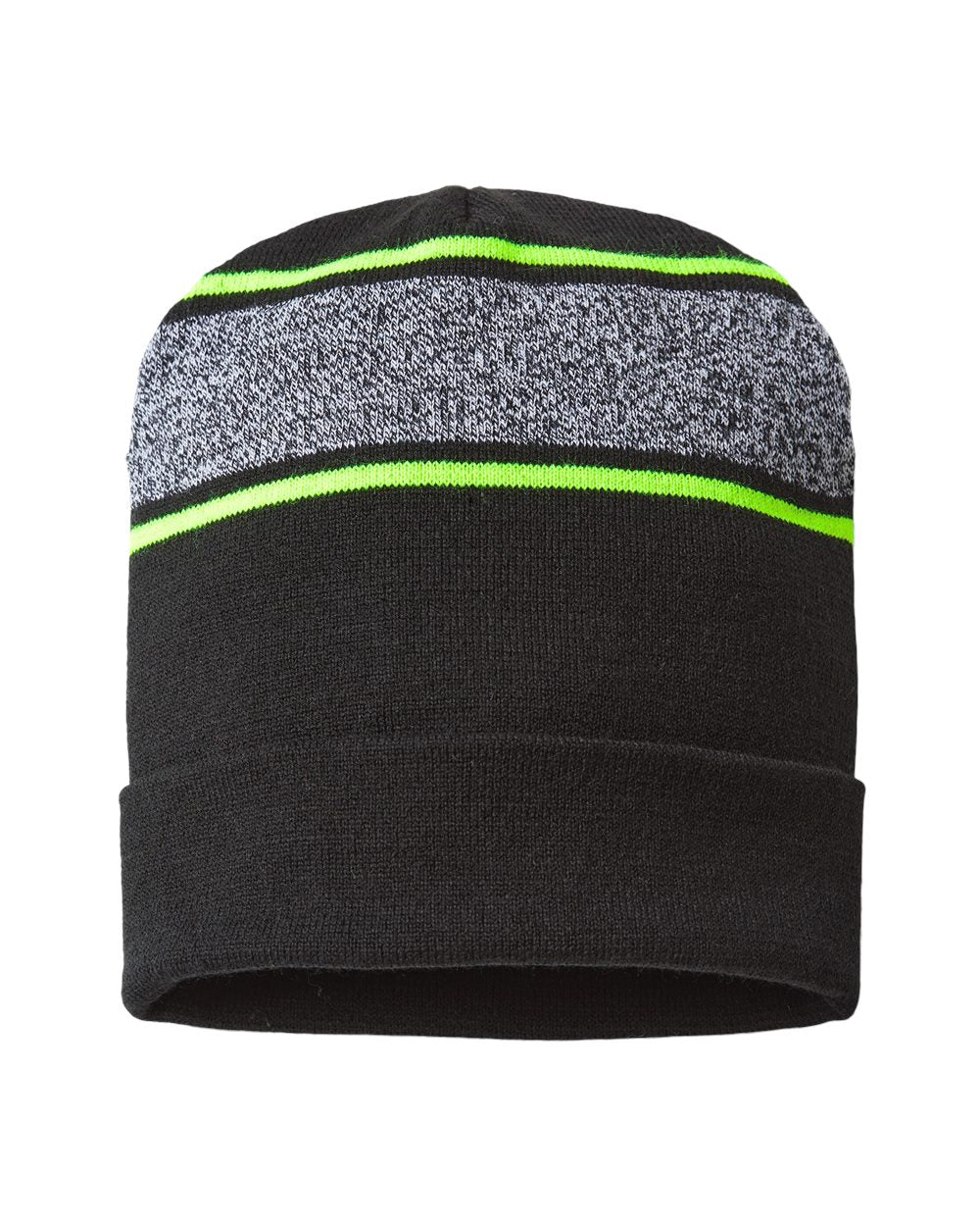 USA-Made Variegated Striped Cuffed Beanie - styleImage