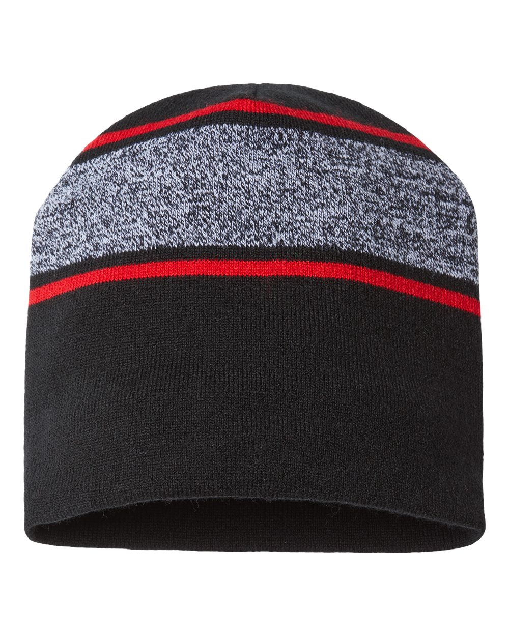 USA-Made Variegated Striped Beanie - Front - B92095100 - Black/ True Red