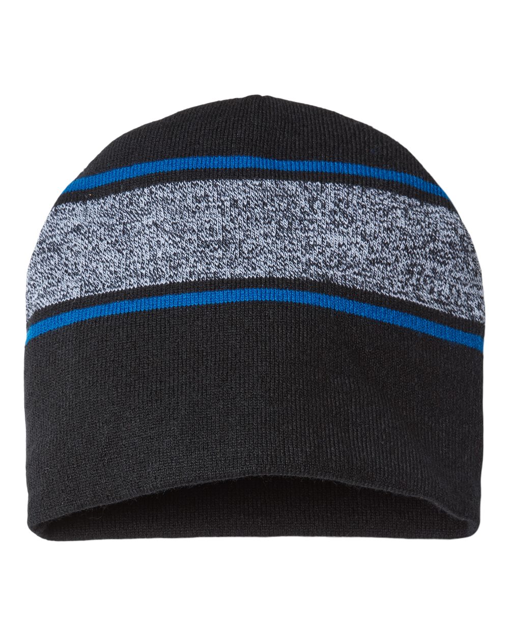 USA-Made Variegated Striped Beanie - Front - B92095110 - Black/ True Royal