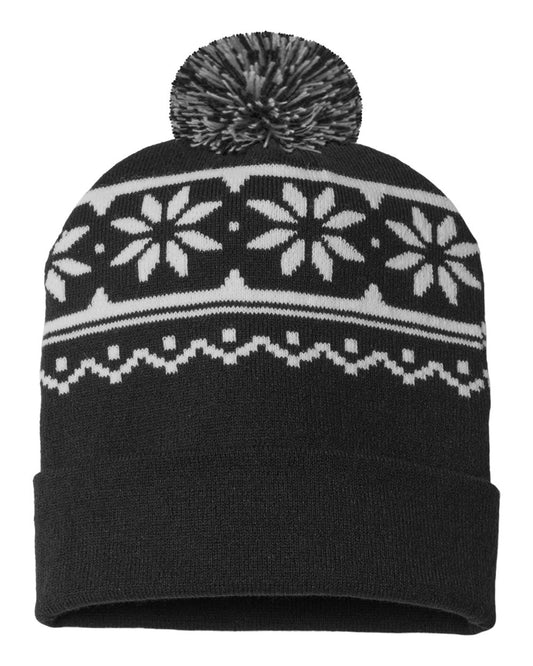 USA-Made Snowflake Beanie - Front - B92195500 - Black/ White