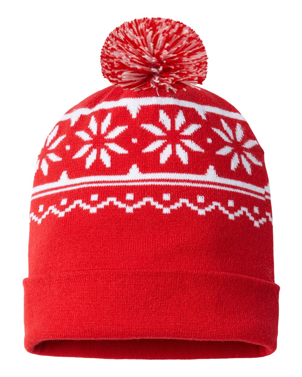 USA-Made Snowflake Beanie - Front - B92195700 - True Red/ White