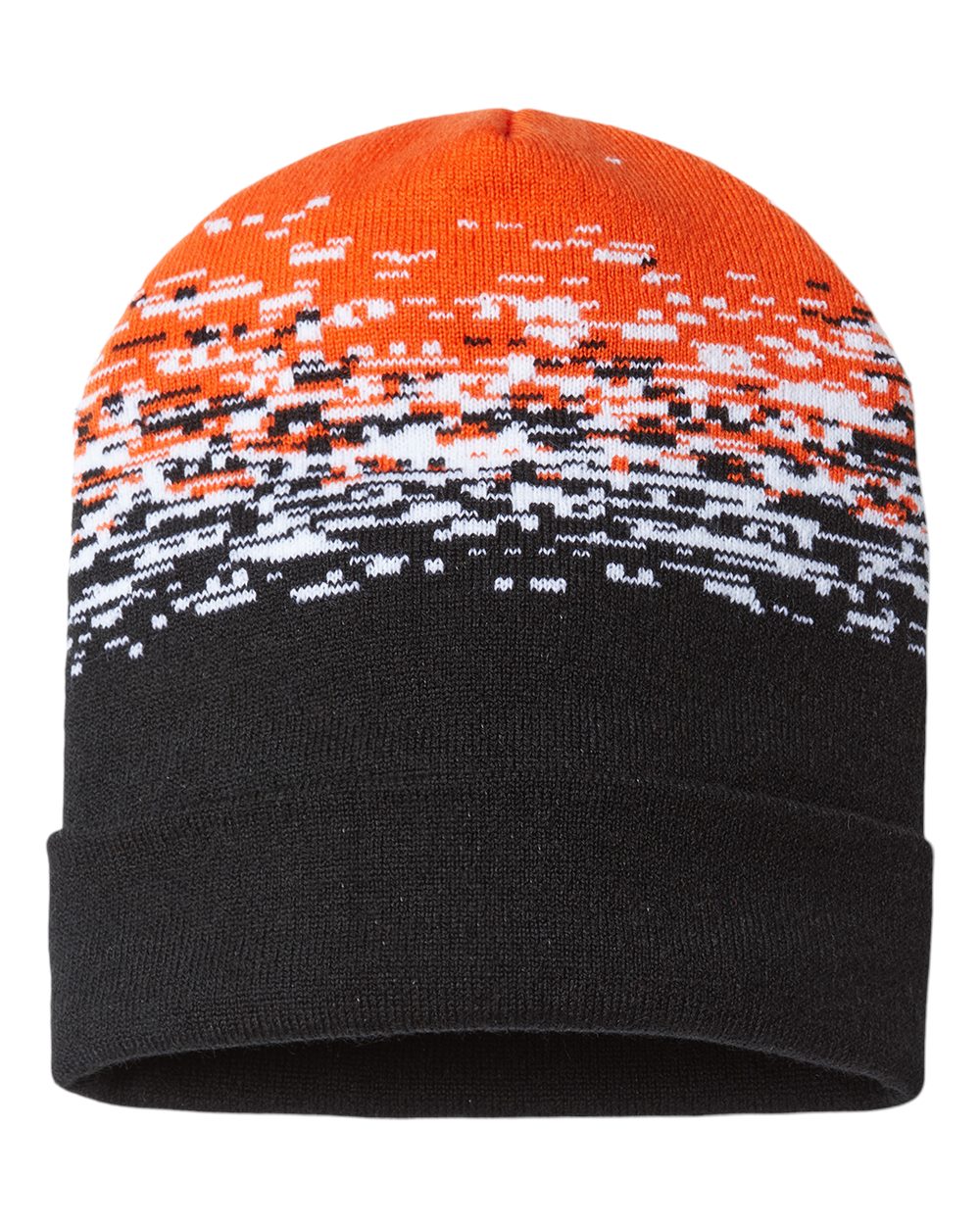 USA-Made Static Cuffed Beanie - Front - B51495400 - Black/ White/ Deep Orange