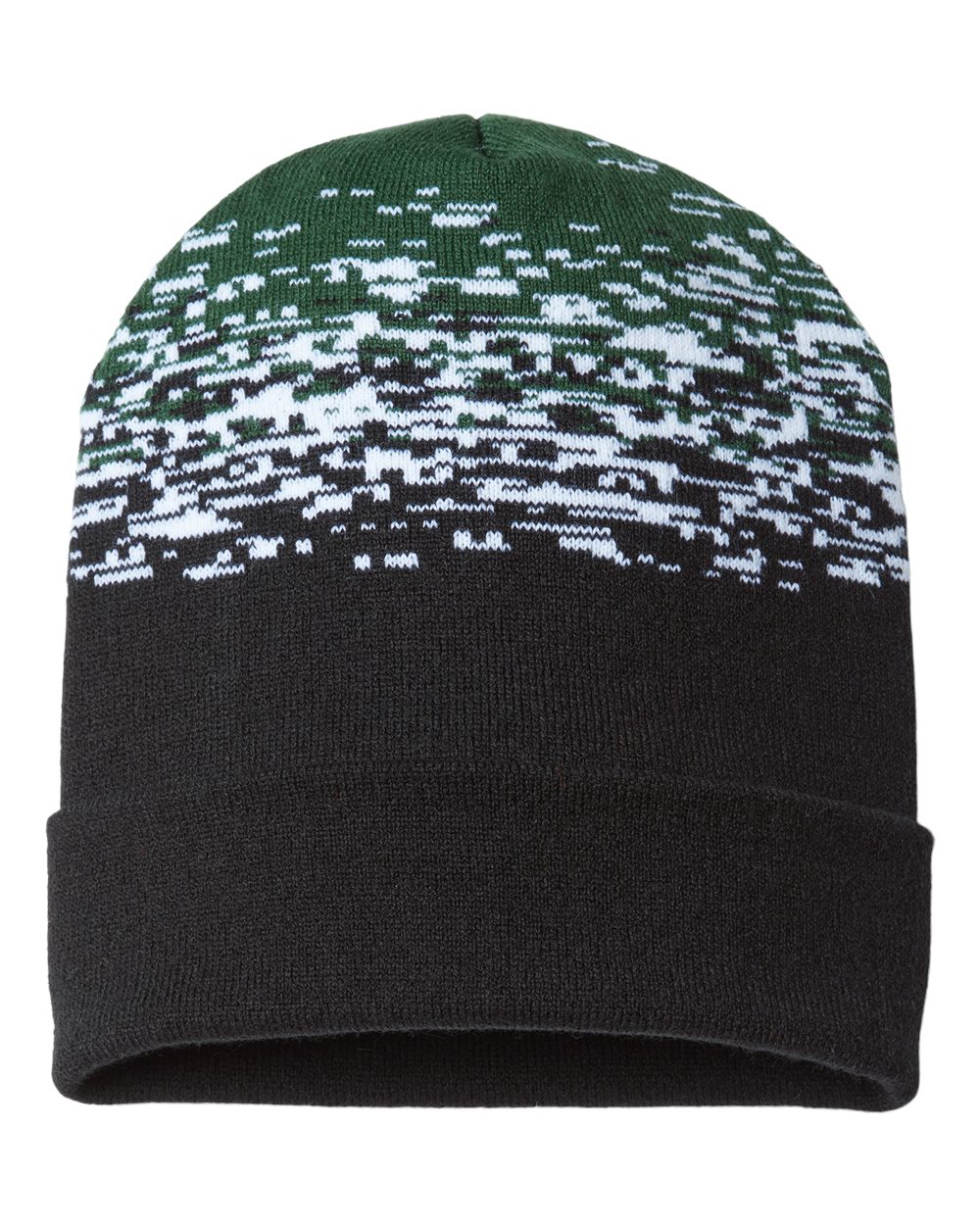 USA-Made Static Cuffed Beanie - Front - B51495410 - Black/ White/ Forest