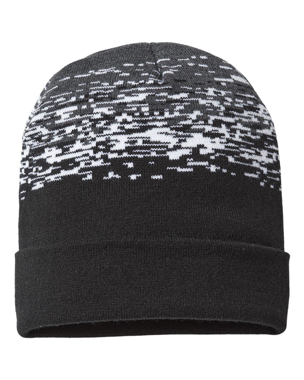 USA-Made Static Cuffed Beanie - Front - B51495430 - Black/ White/ Dark Heather