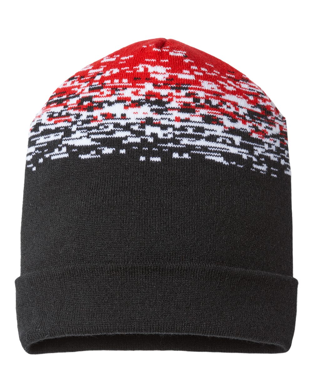 USA-Made Static Cuffed Beanie - Front - B51495450 - Black/ White/ Red