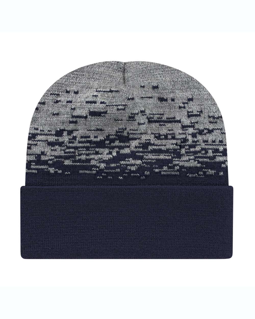 USA-Made Static Cuffed Beanie - Front - B51495650 - True Navy/ Heather Grey