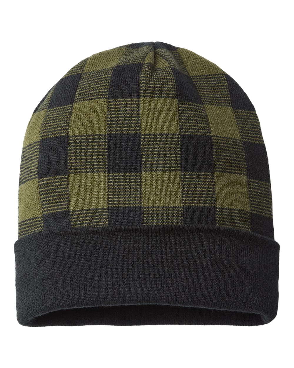 USA-Made Plaid Beanie - Back - B51595540 - Olive Green/ Black