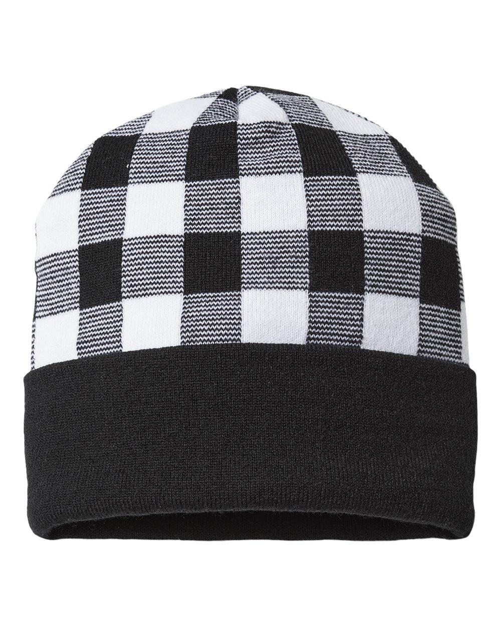 USA-Made Plaid Beanie - Front - B51595000 - White/ Black