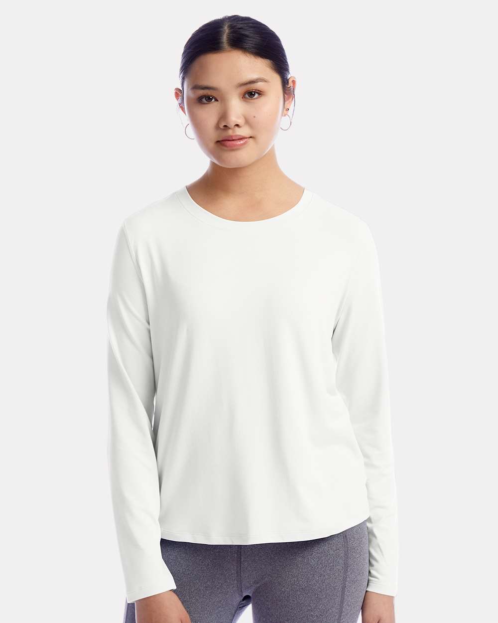 Women's Sport Soft Touch Long Sleeve T-Shirt - OnModelFront - B03584113 - White