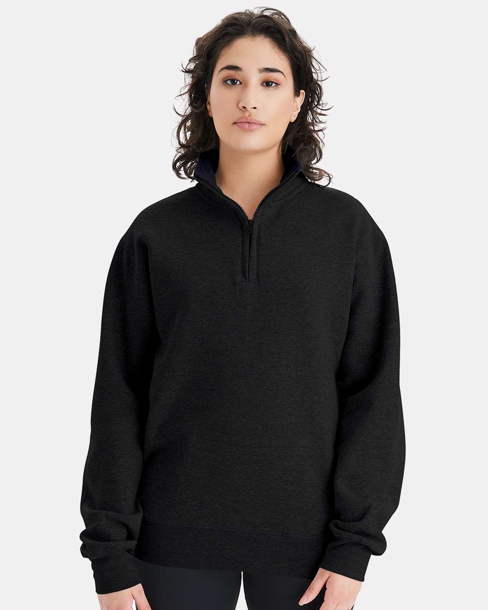 Unisex Powerblend® Quarter-Zip Pullover - OnModelFront - B04984503 - Black