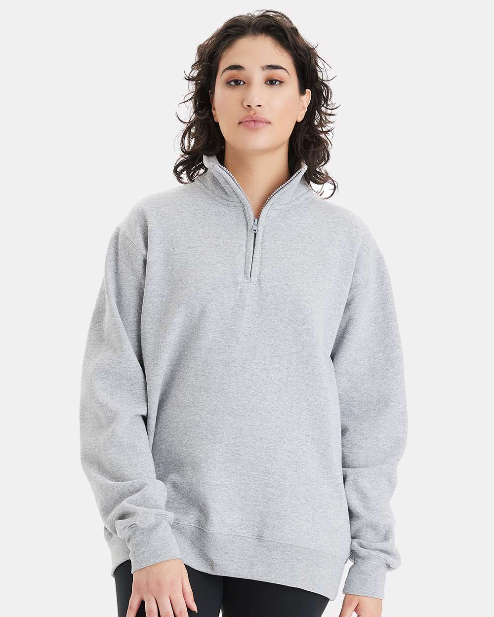 Unisex Powerblend® Quarter-Zip Pullover - OnModelFront - B04984583 - Light Steel