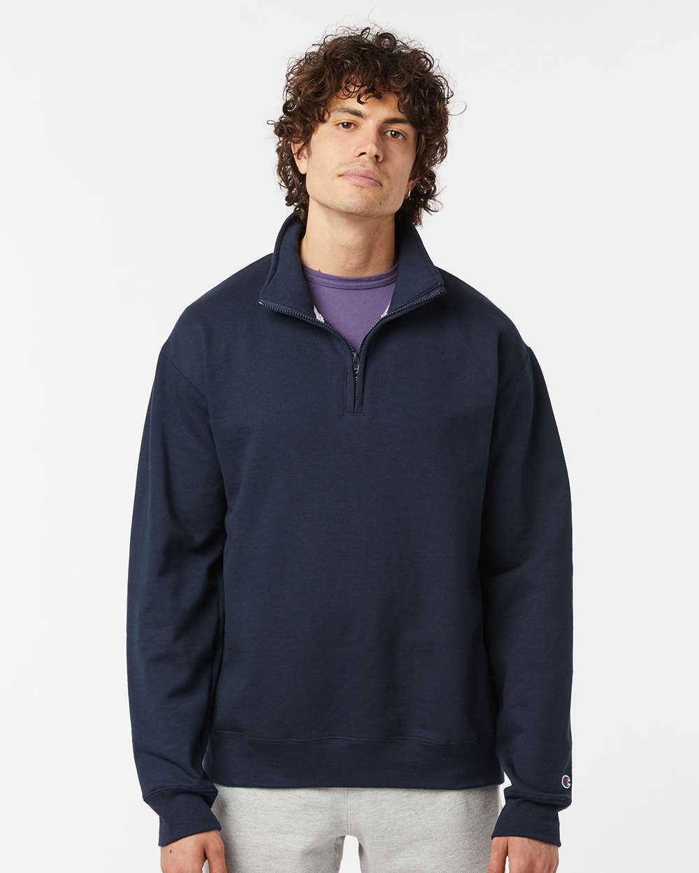 Unisex Powerblend® Quarter-Zip Pullover - OnModelFront - B04984653 - Navy