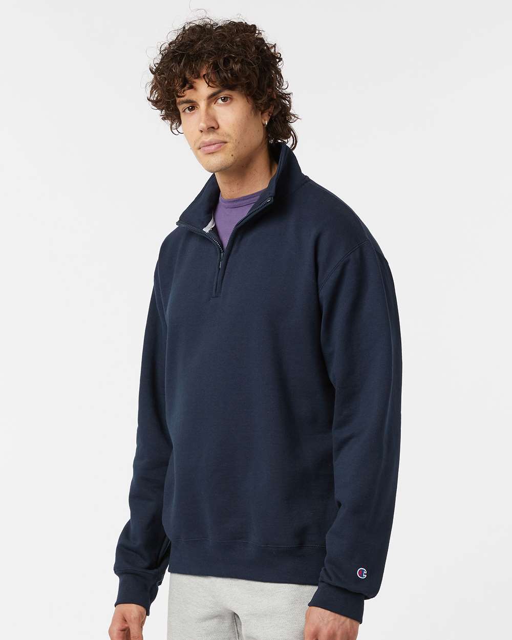 Unisex Powerblend® Quarter-Zip Pullover - OnModelSide - B04984653 - Navy