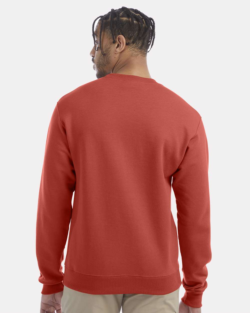 Men's Powerblend® Crewneck Sweatshirt - OnModelBack - B21284173 - Red River Clay