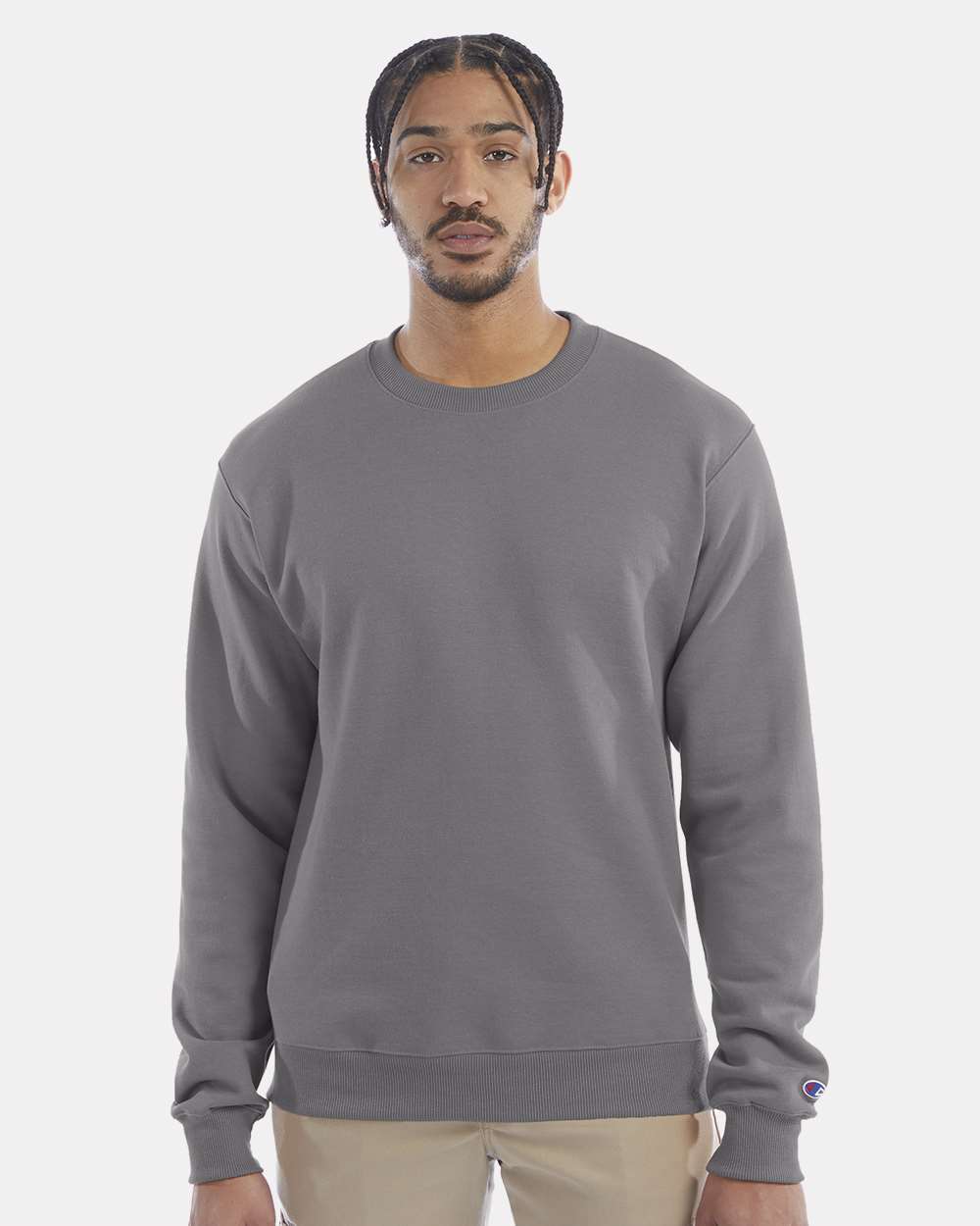 Men's Powerblend® Crewneck Sweatshirt - OnModelFront - B21284133 - Stone Grey