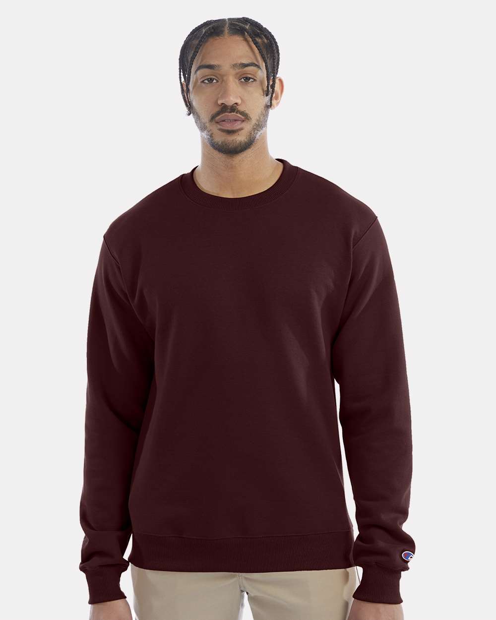 Men's Powerblend® Crewneck Sweatshirt - OnModelFront - B21284533 - Maroon