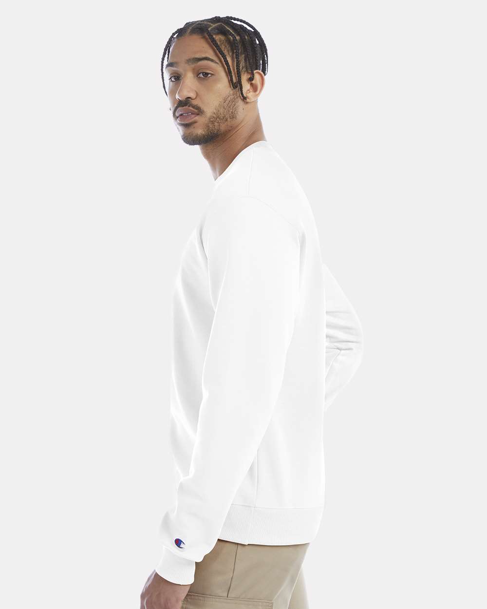 Men's Powerblend® Crewneck Sweatshirt - OnModelSide - B21284003 - White