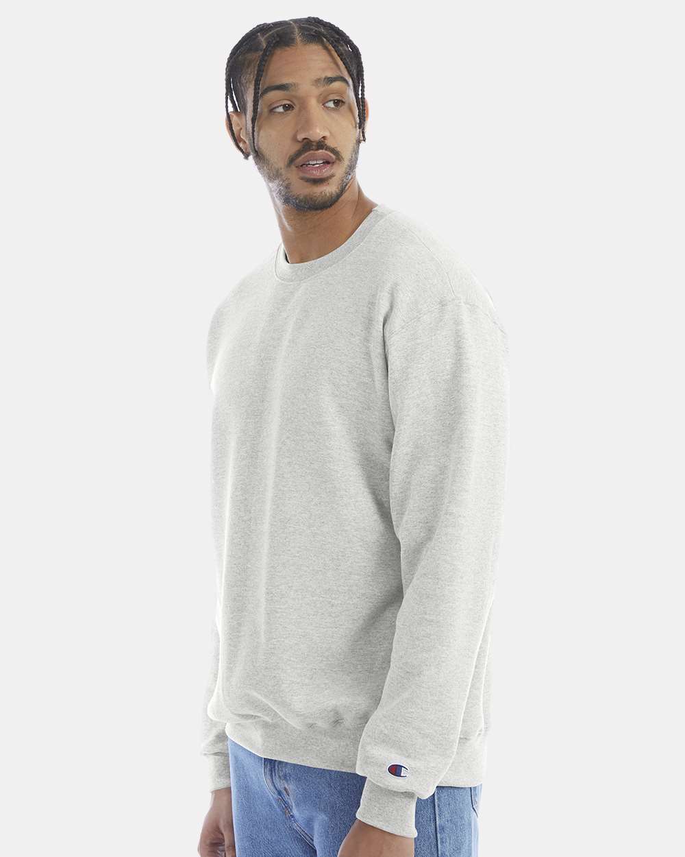 Men's Powerblend® Crewneck Sweatshirt - OnModelSide - B21284023 - Silver Grey