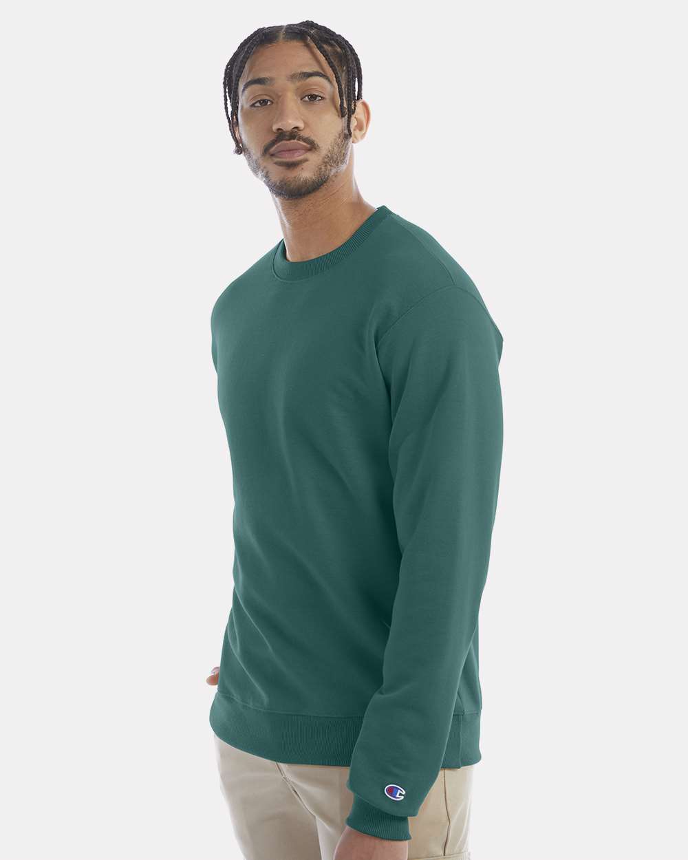 Men's Powerblend® Crewneck Sweatshirt - OnModelSide - B21284233 - Emerald Green