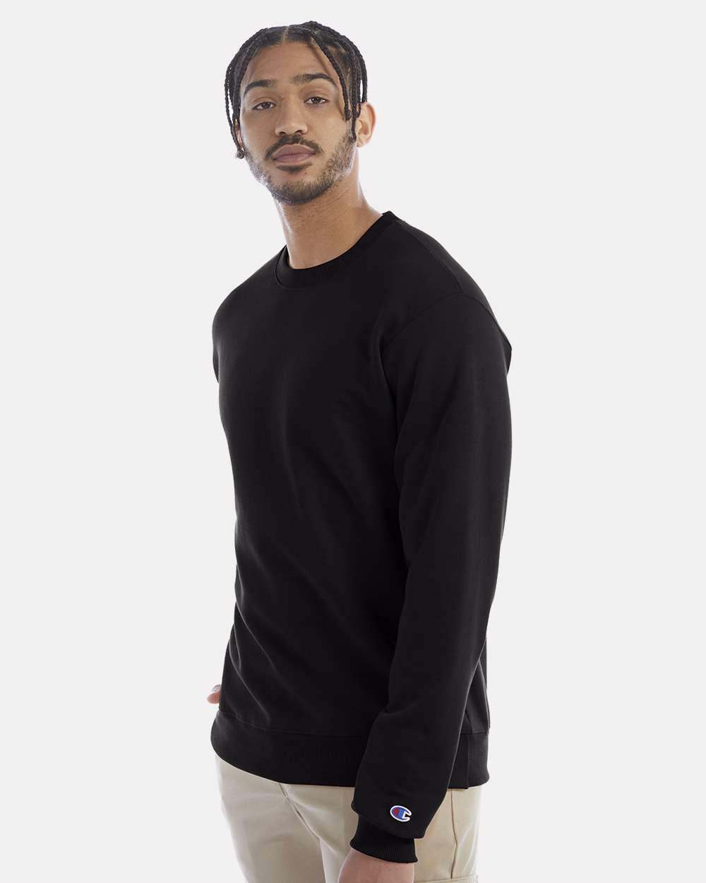 Men's Powerblend® Crewneck Sweatshirt - OnModelSide - B21284503 - Black