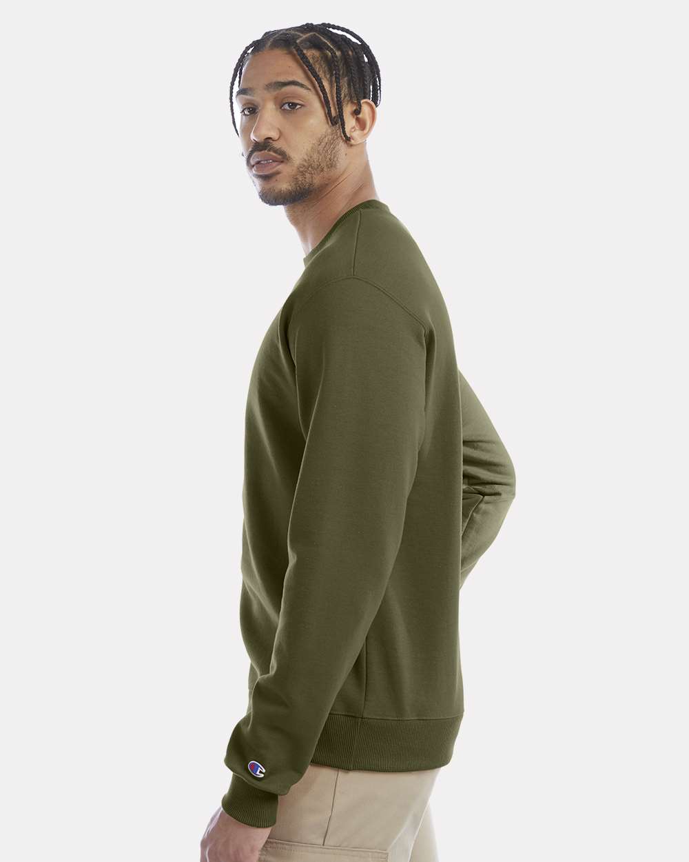 Men's Powerblend® Crewneck Sweatshirt - OnModelSide - B21284683 - Fresh Olive