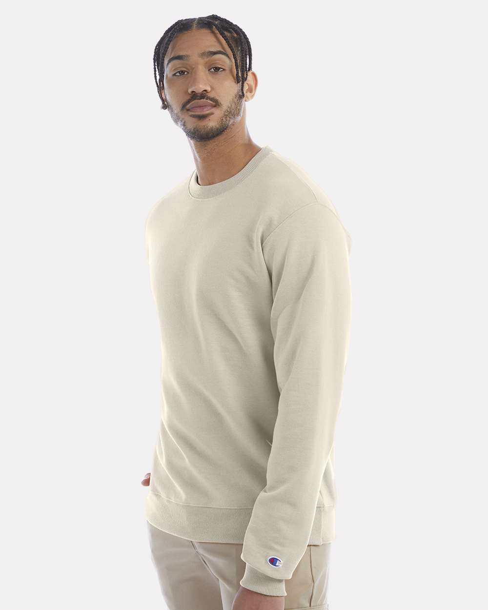 Men's Powerblend® Crewneck Sweatshirt - OnModelSide - B21284733 - Sand