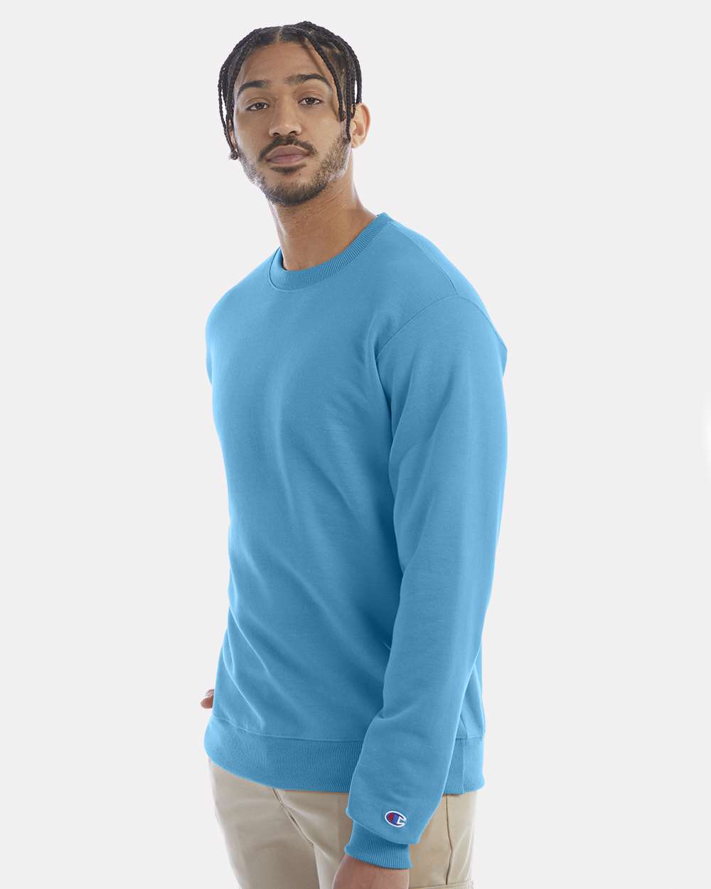 Men's Powerblend® Crewneck Sweatshirt - OnModelSide - B21284793 - Tempo Teal
