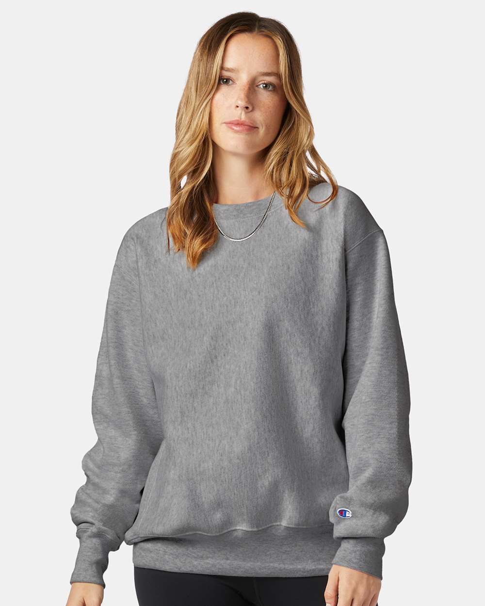 Unisex Reverse Weave® Crewneck Sweatshirt - OnModelFront - B20384133 - Oxford Grey