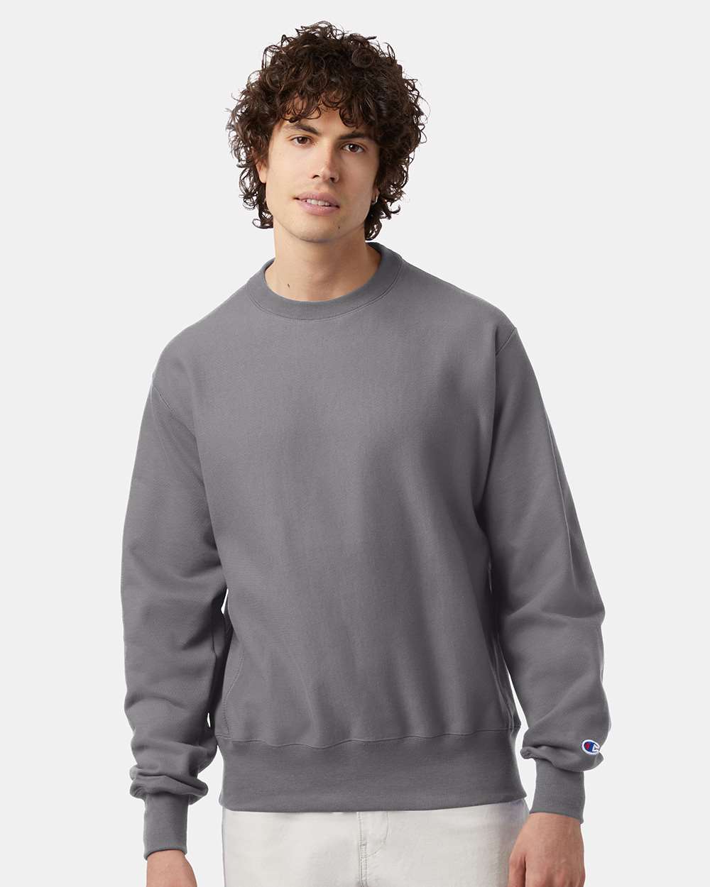 Unisex Reverse Weave® Crewneck Sweatshirt - OnModelFront - B20384143 - Stone Grey