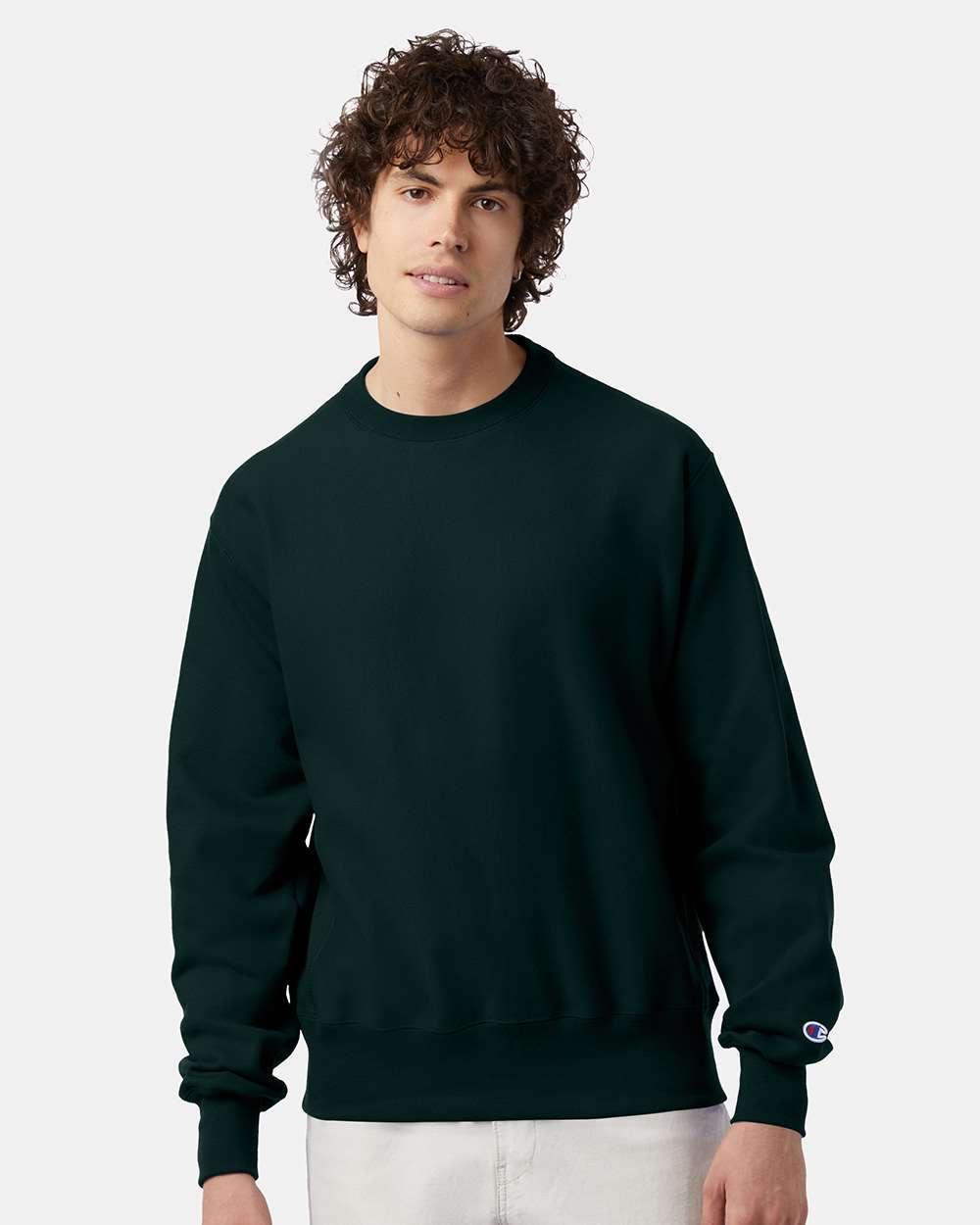 Unisex Reverse Weave® Crewneck Sweatshirt - OnModelFront - B20384193 - Dark Green