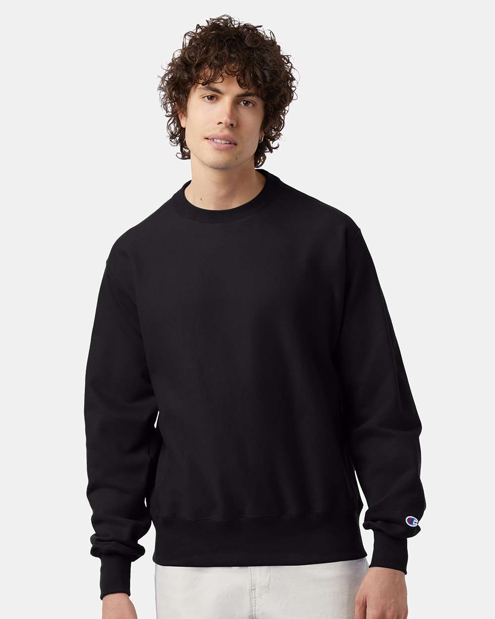 Unisex Reverse Weave® Crewneck Sweatshirt - OnModelFront - B20384503 - Black
